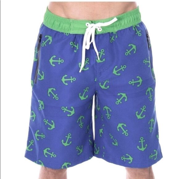 Ashopz Men’s Jake Anchor print swim trunks Blue M - Picture 1 of 4